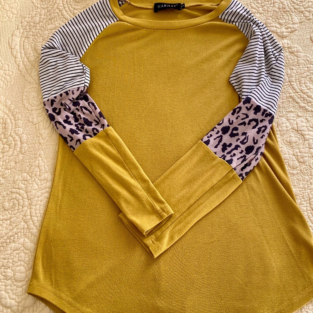 Fall long sleeve multi print shirt